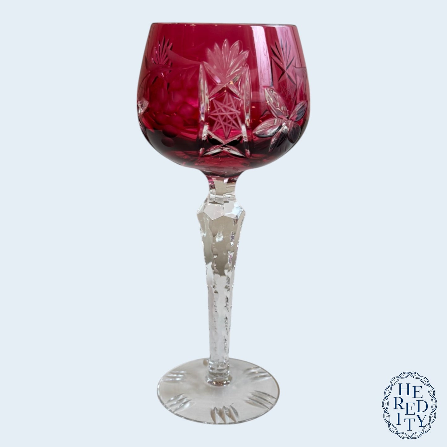 Set of 4 Vintage Cranberry Crystal Cut-to-Clear Wine Goblets
