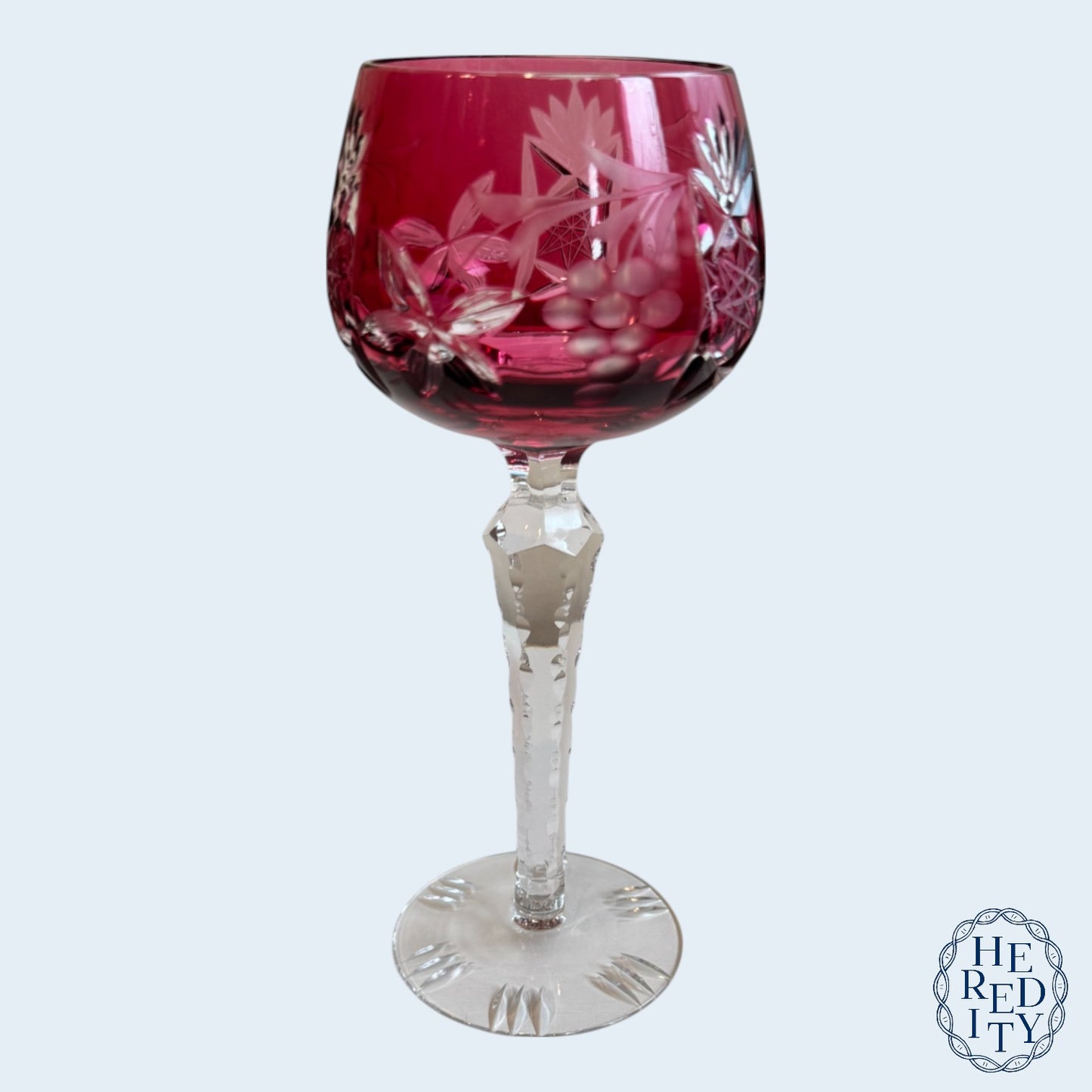 Set of 4 Vintage Cranberry Crystal Cut-to-Clear Wine Goblets