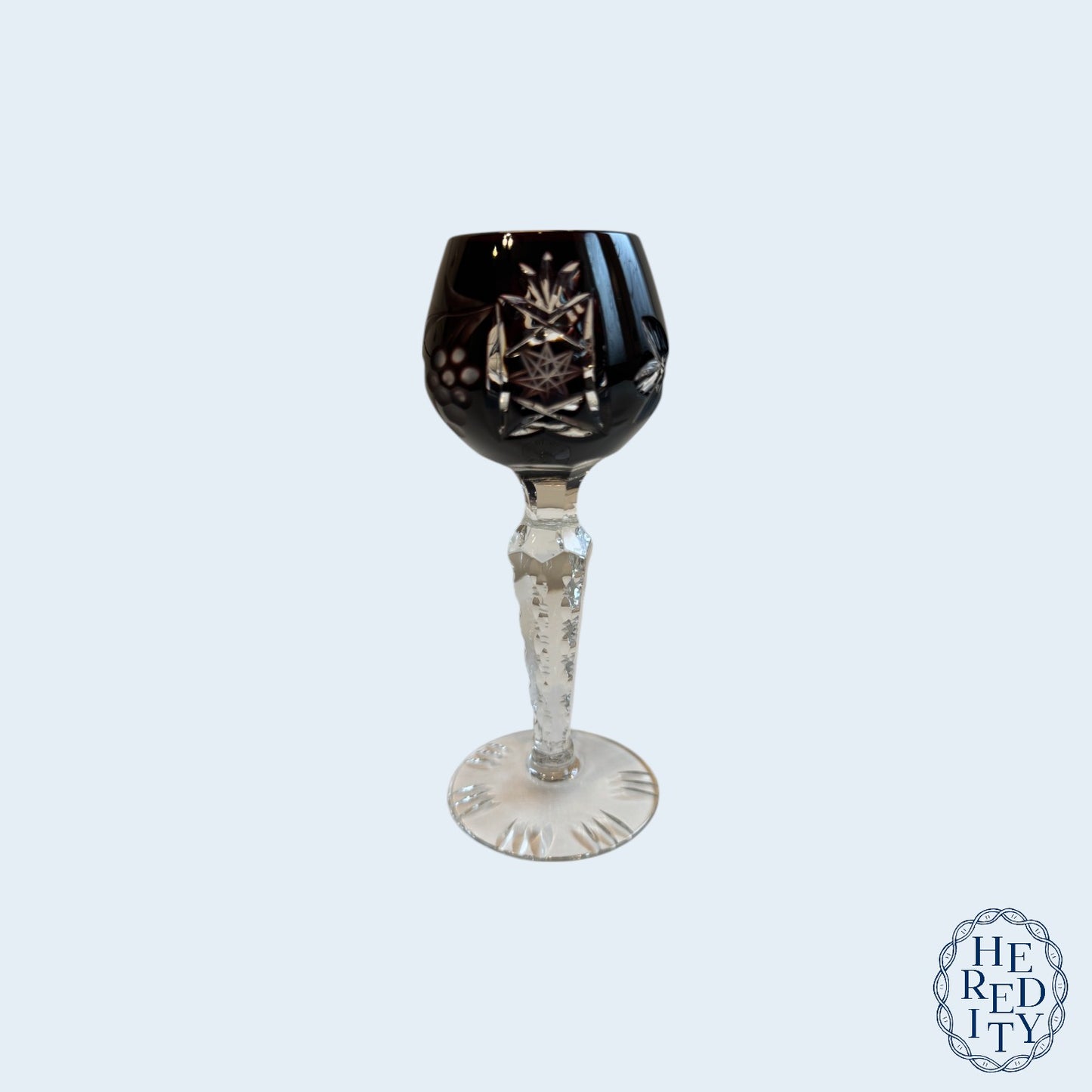 Six Imperlux Crystal Cut-To-Clear Amethyst Cordial Glasses