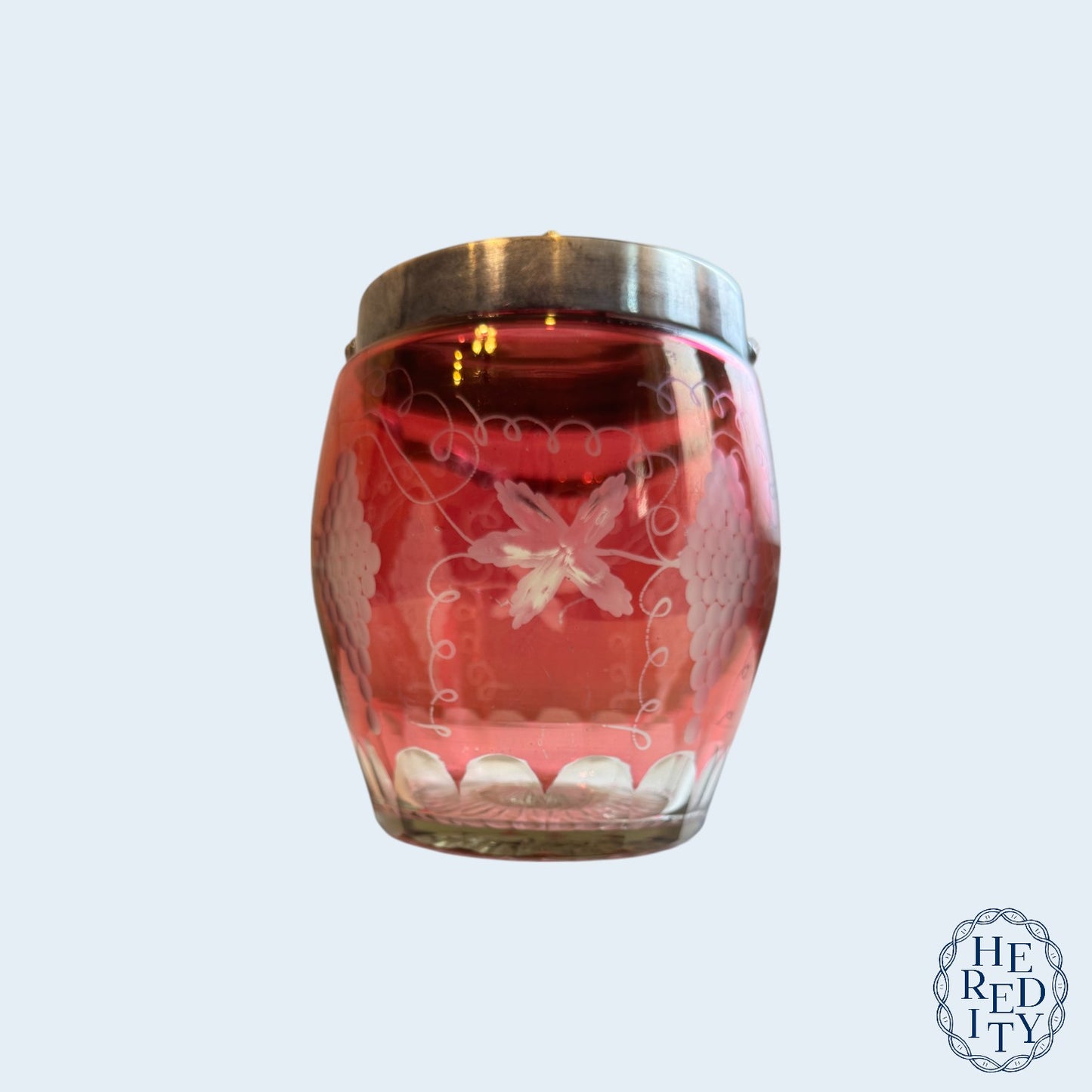 Vintage Bohemia Cranberry Cut-to-Clear Biscuit Jar