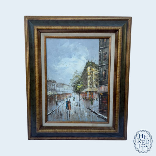 Parisian Street Scene Post Impressionist Original Oil Painting by Fontaine; Signed and Framed