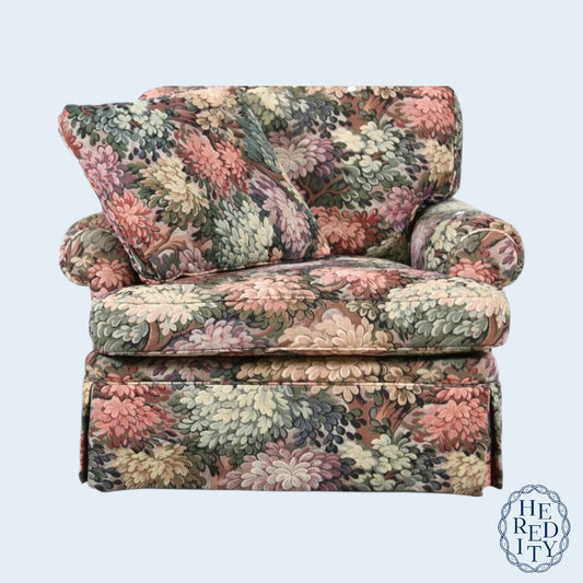 Vintage Sherrill Upholstered Oversized Armchair in Floral Tapestry