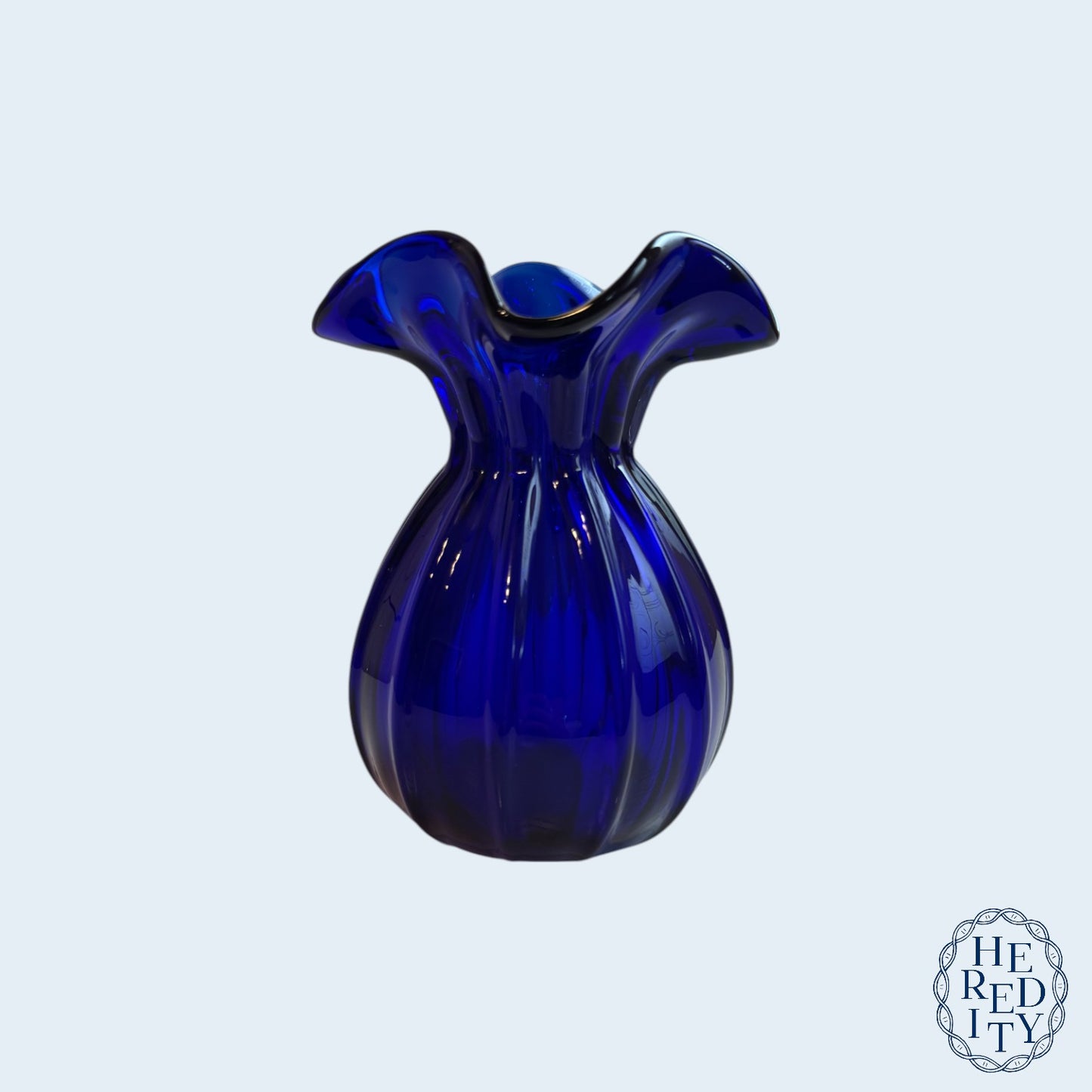 Vintage Cobalt Blue Hand-Blown Glass Fluted Vase