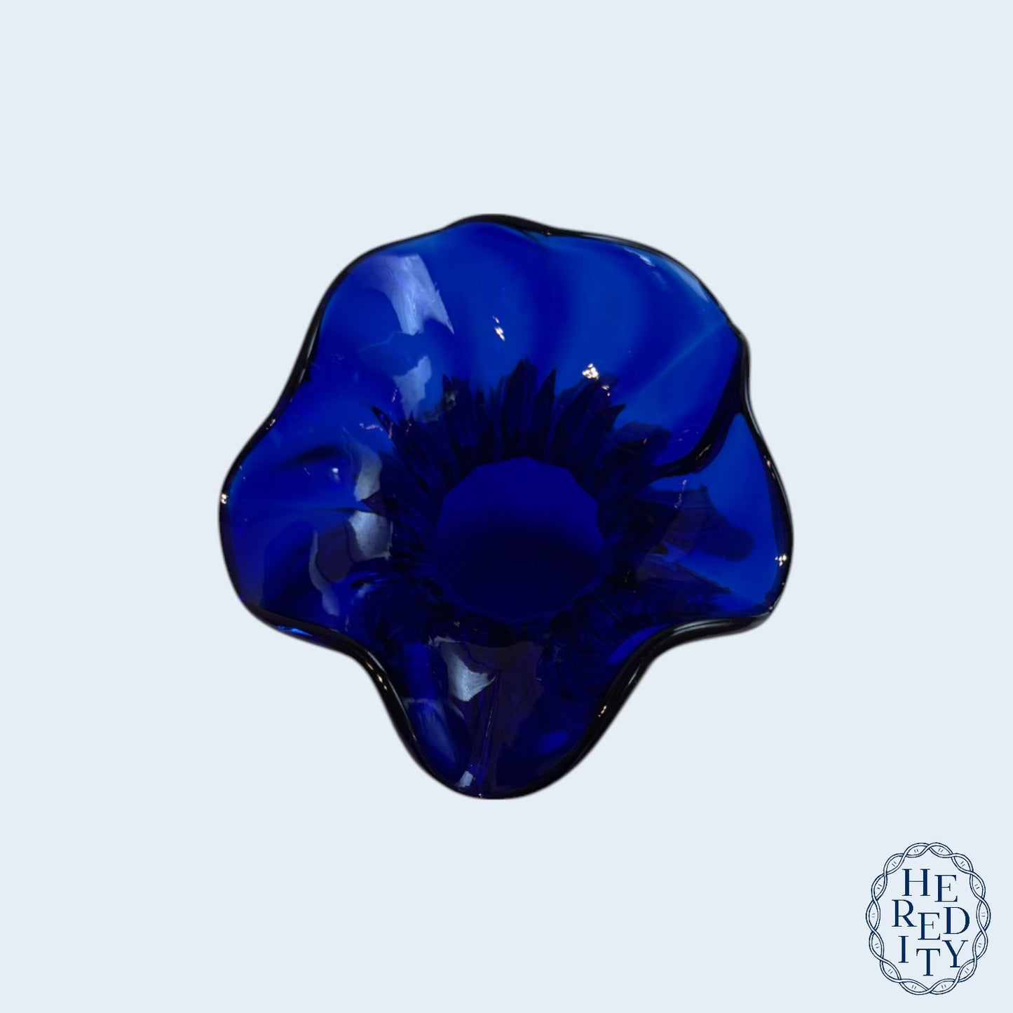 Vintage Cobalt Blue Hand-Blown Glass Fluted Vase