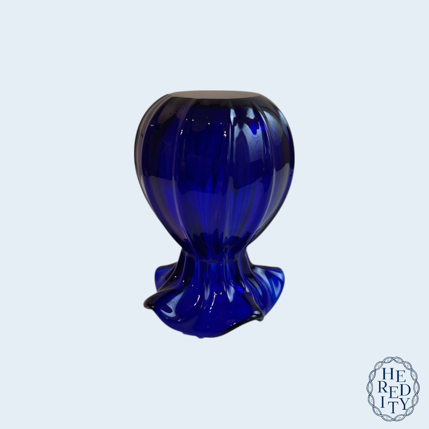 Vintage Cobalt Blue Hand-Blown Glass Fluted Vase