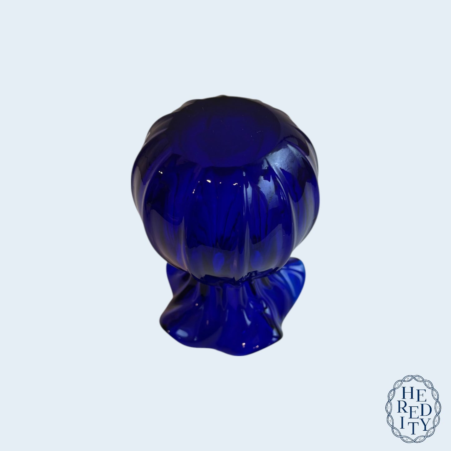 Vintage Cobalt Blue Hand-Blown Glass Fluted Vase