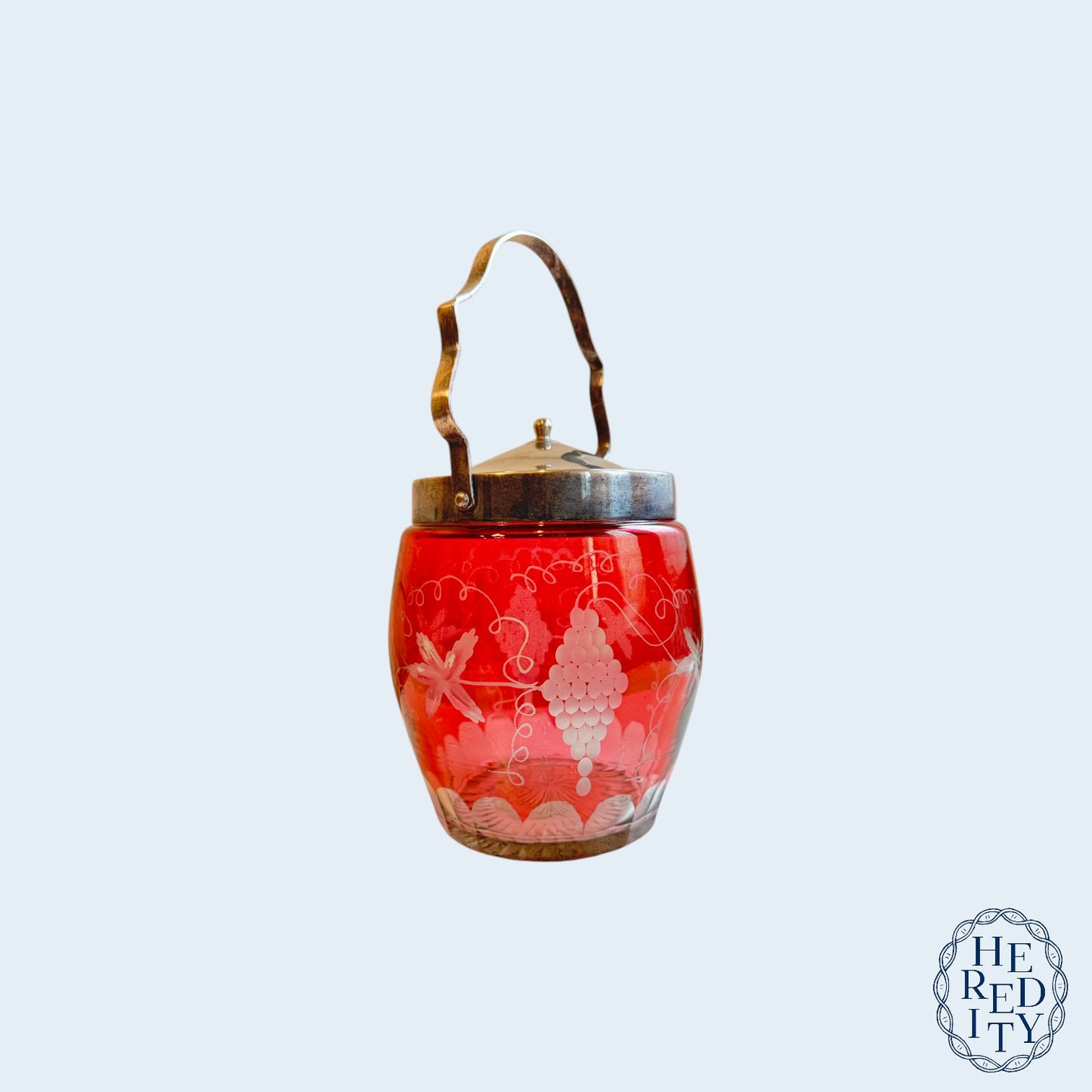 Vintage Bohemia Cranberry Cut-to-Clear Biscuit Jar