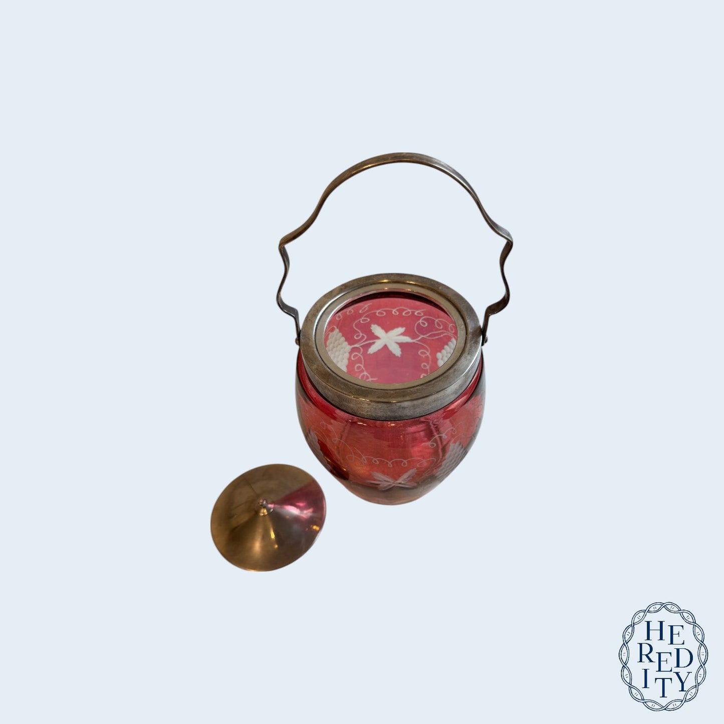 Vintage Bohemia Cranberry Cut-to-Clear Biscuit Jar
