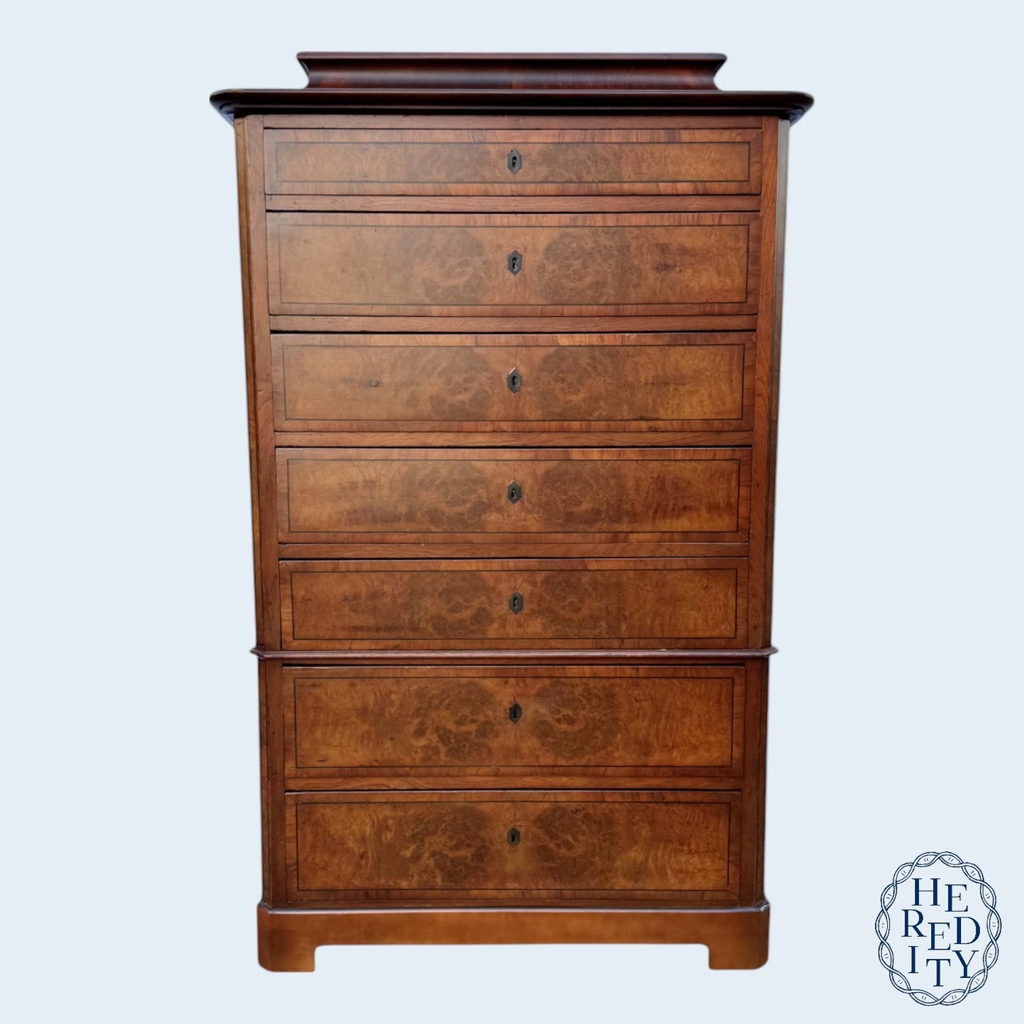 19th Century Danish Biedermeier Highboy (Semainier) Chest of Drawers