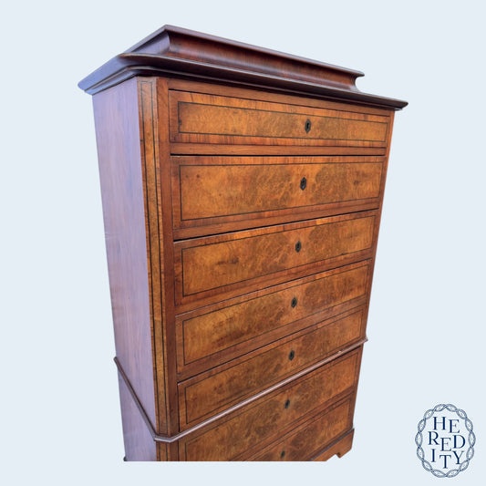 19th Century Danish Biedermeier Highboy (Semainier) Chest of Drawers