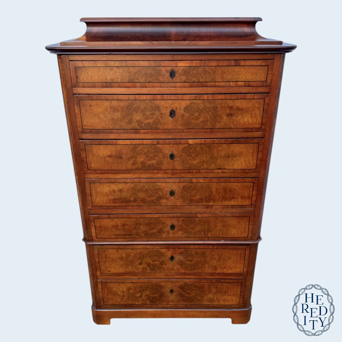 19th Century Danish Biedermeier Highboy (Semainier) Chest of Drawers