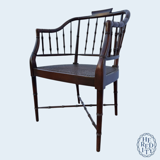 Vintage Century Furniture Faux Bamboo Caned Seat Regency Style Tub Chair