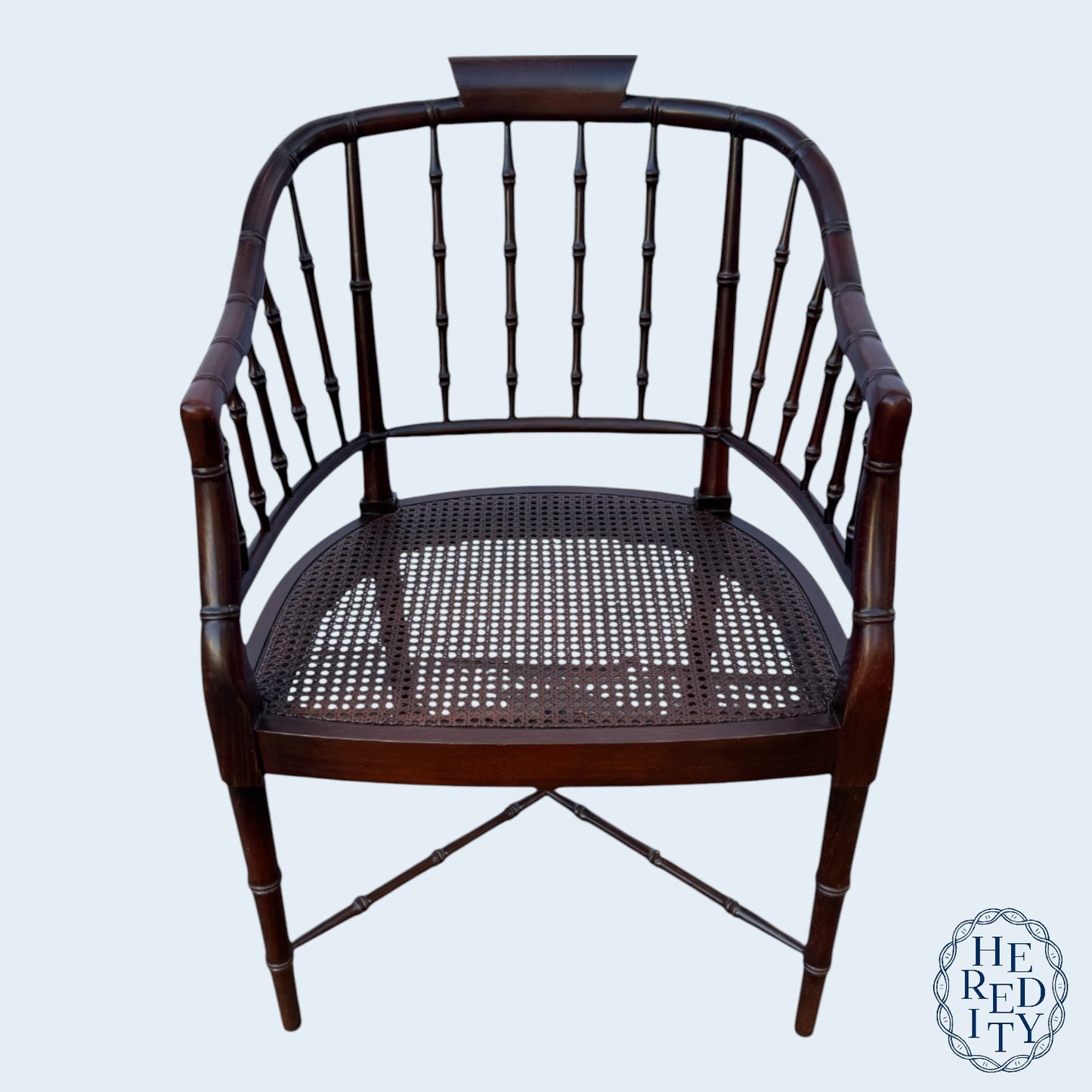 Vintage Century Furniture Faux Bamboo Caned Seat Regency Style Tub Chair