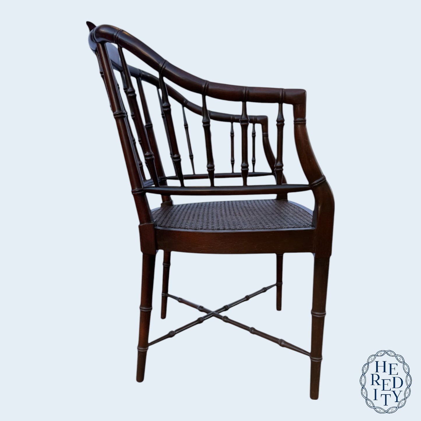 Vintage Century Furniture Faux Bamboo Caned Seat Regency Style Tub Chair