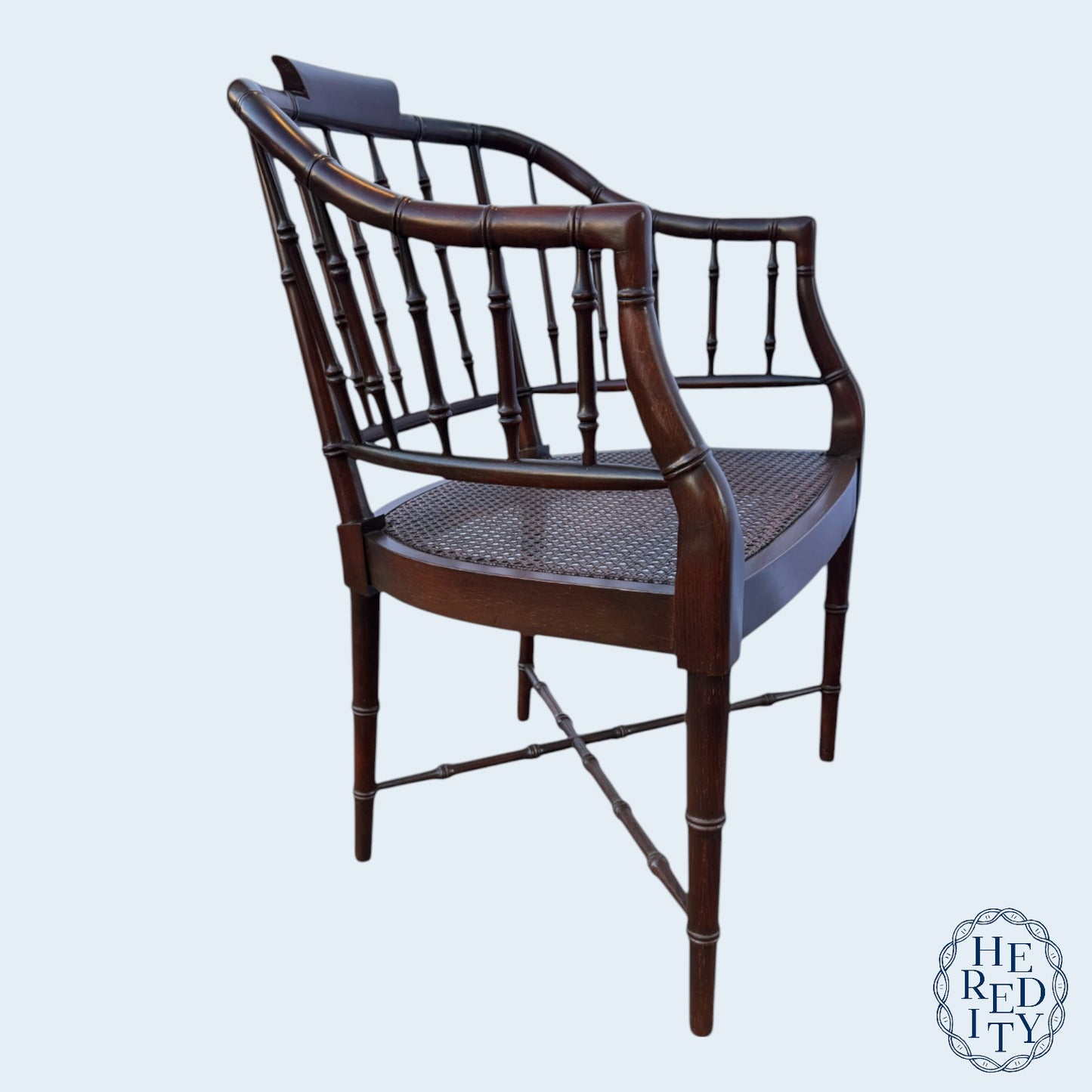 Vintage Century Furniture Faux Bamboo Caned Seat Regency Style Tub Chair