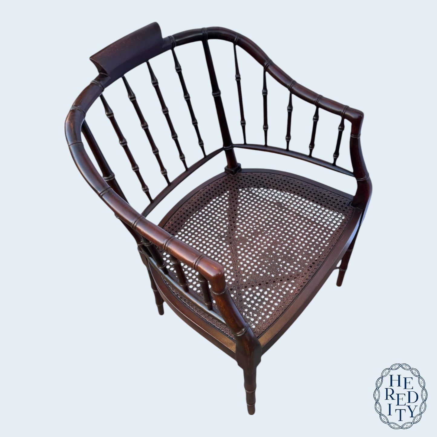 Vintage Century Furniture Faux Bamboo Caned Seat Regency Style Tub Chair