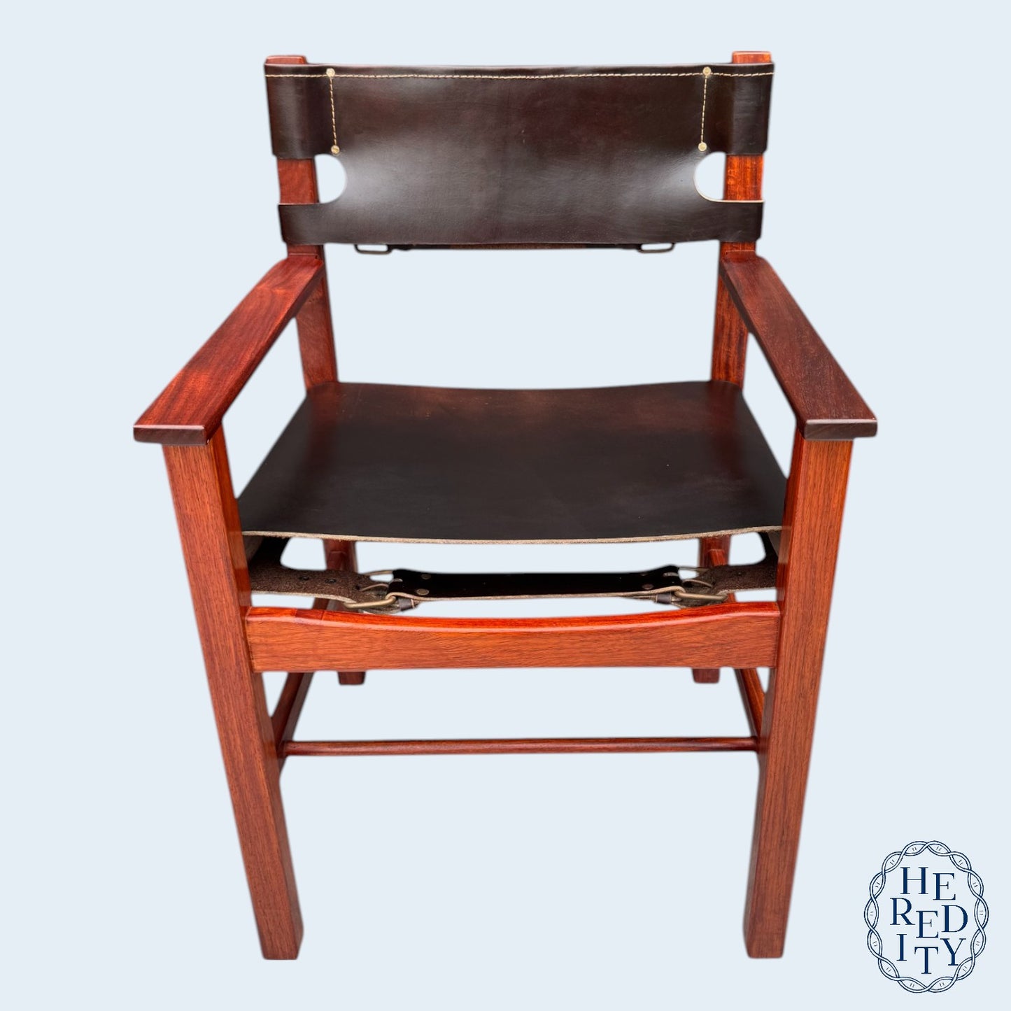 Pair of Vintage Mid-Century Modern Leather and Wood Spanish/Safari Style Armchairs by Ligna