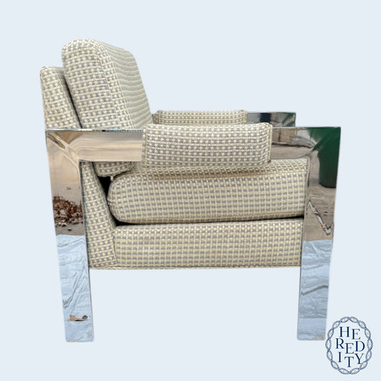Chrome Milo Baughman Style Mid-Century Modern Lounge Chair by Rowe